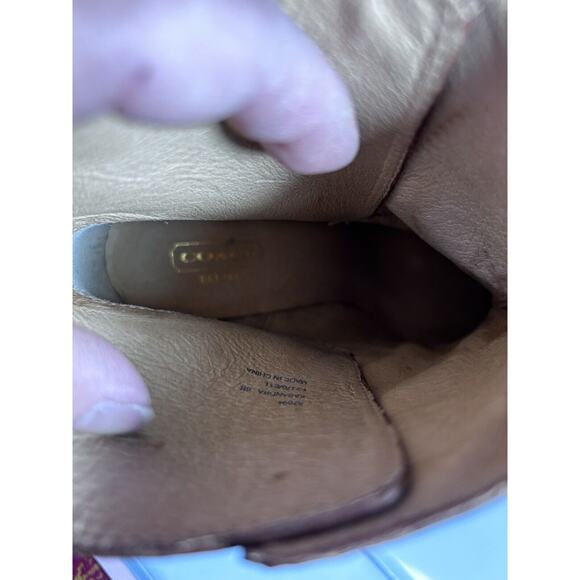 Coach Kasandra Chestnut Brown Leather Block High Heel Ankle Boots A7094 Size 8B - Picture 7 of 8